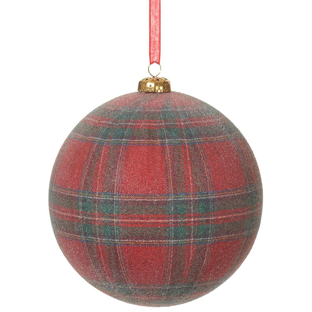 4.75" Glittered Plaid Ball Ornament Red Green - Burlap and Bling Decor