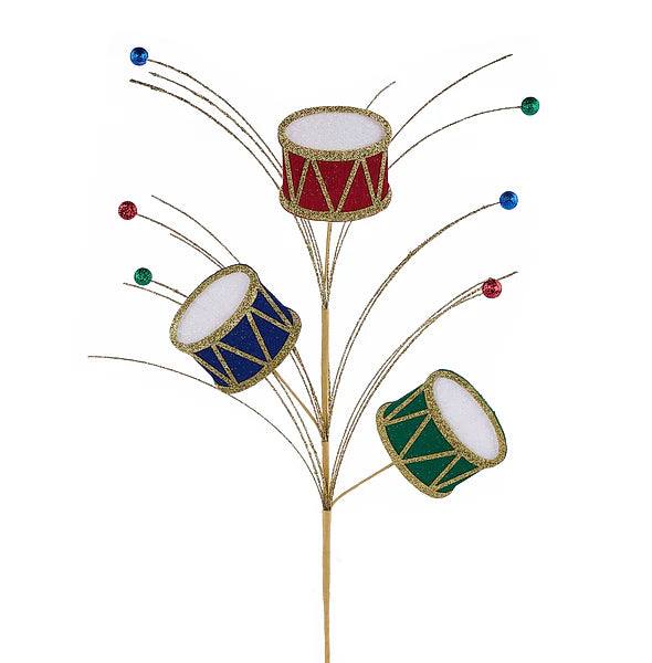 23"L GLITTER/FELT CHRISTMAS DRUMS SPRAY TRADITIONAL MULTI