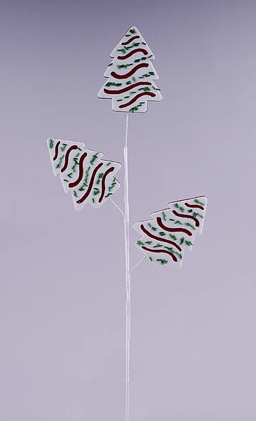 27"L FELT/BEAD CHRISTMAS TREE CAKE SPRAY WHITE/RED/EMERALD