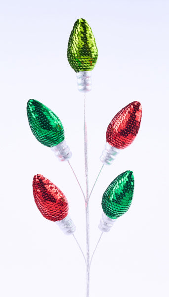 26"L STYRO/SEQUIN LIGHT BULB PICK RED/EMERALD/LIME - Burlap and Bling Decor