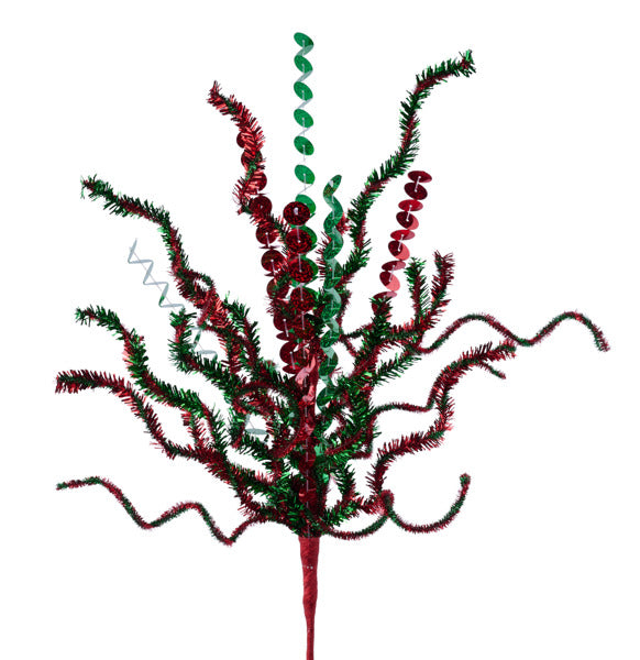 21"L SEQUIN/TINSEL BUSH RED/EMERALD - Burlap and Bling Decor