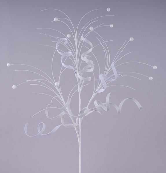 35"L GLTTR CURL/MONOFILAMENT BALL SPRAY WHITE - Burlap and Bling Decor
