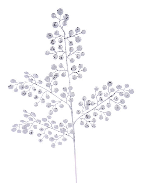 33"L GLITTER ROUND LEAF SPRAY SILVER - Burlap and Bling Decor