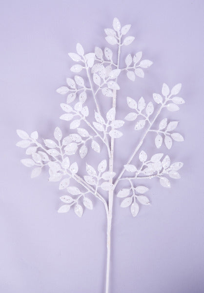 28"L GLITTER LEAF SPRAY WHITE/SILVER - Burlap and Bling Decor