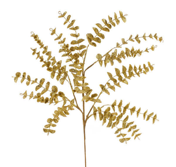 27"L GLITTER EVA EUCALYPTUS SPRAY GOLD - Burlap and Bling Decor
