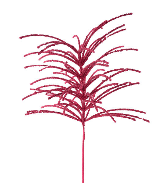 24"L GLITTTER LONG NEEDLE PINE STEM BURGUNDY - Burlap and Bling Decor