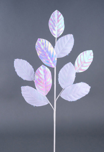 27"L METALLIC/IRIDESCENT LEAF SPRAY WHITE - Burlap and Bling Decor