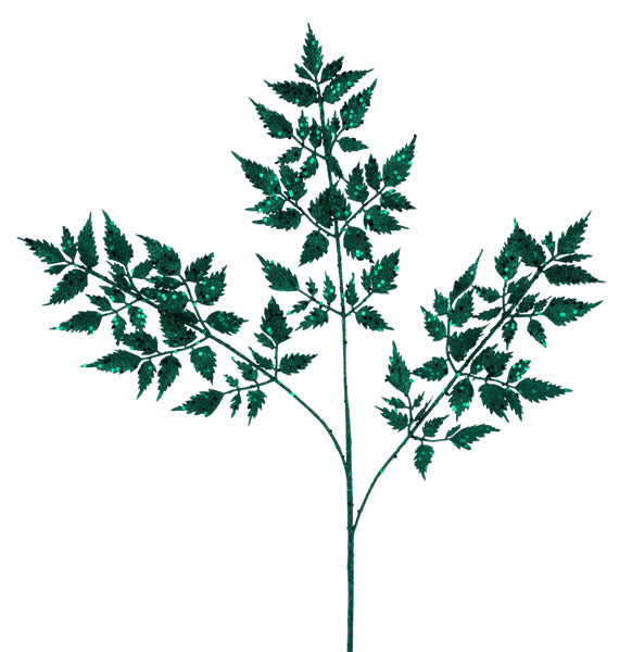 25"L GLITTER FERN SPRAY HUNTER GREEN - Burlap and Bling Decor