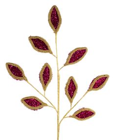 28"L GLITTER/LACE LEAF SPRAY FUCHSIA/GOLD - Burlap and Bling Decor