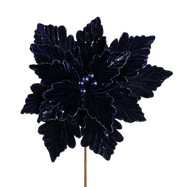 VELVET POINSETTIA 19"DIA, NAVY BLUE