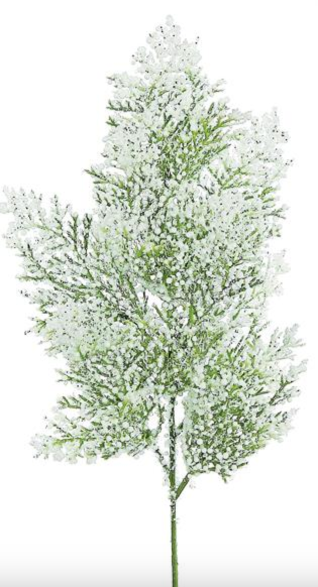 BUBBLE & GLITTERED CEDAR SPRAY, 18", GREEN/WHITE - Burlap and Bling Decor