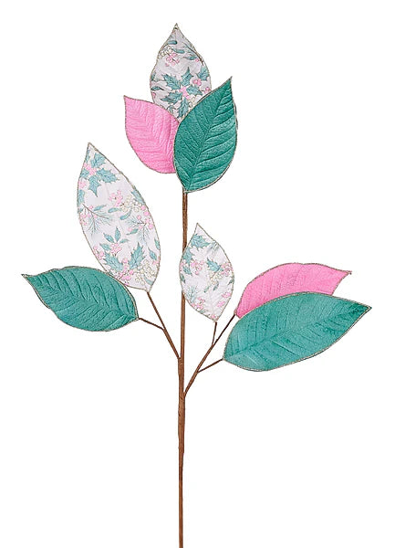 30"L HOLLY MAGNOLIA LEAF SPRAY PINK/SAGE/IVORY