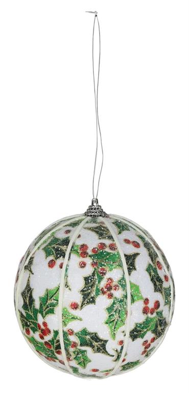 4.5" HOLLY LEAF AND BERRY BALL ORN, RED/GREM/WHIT