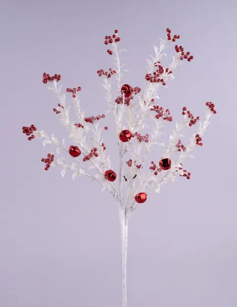 18"L JINGLE BELL/BERRY/MINI LEAF SPRAY WHITE/RED - Burlap and Bling Decor