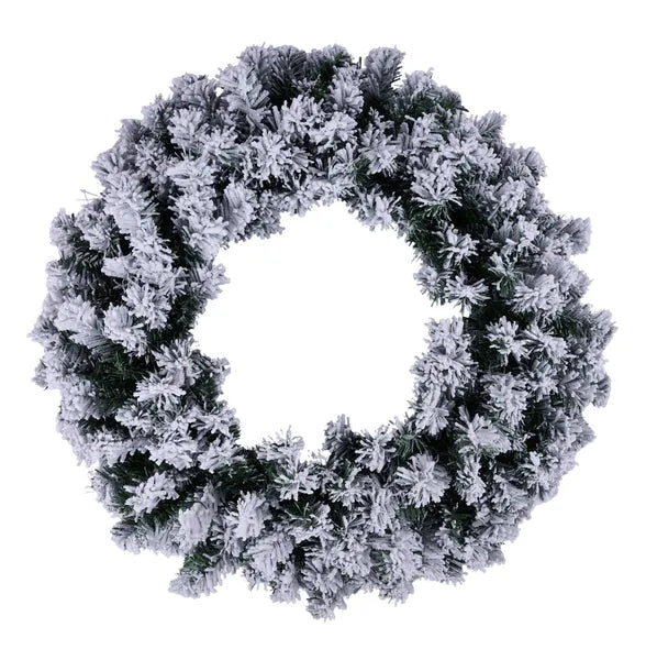 24"DIA FLOCKED PINE WREATH GREEN W,WHITE FLOCKING