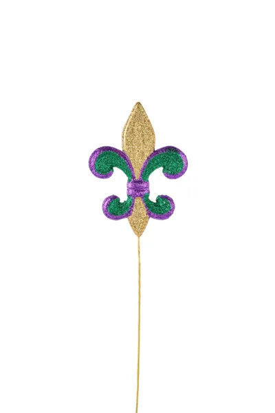 6" FLEUR DE LIS ON 10"L PICK MARDI GRAS - Burlap and Bling Decor