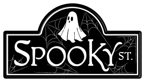 15"L X 8"H SPOOKY ST. STREET SIGN BLACK/WHITE - Burlap and Bling Decor