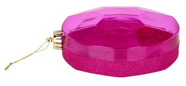 6.5"L X 4.25"W GLITTER OVAL GEM ORN FUCHSIA - Burlap and Bling Decor