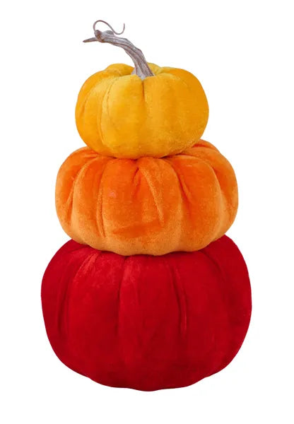 11.5"H VELVET PUMPKIN TOWER DK RED/ORANGE/YELLOW - Burlap and Bling Decor