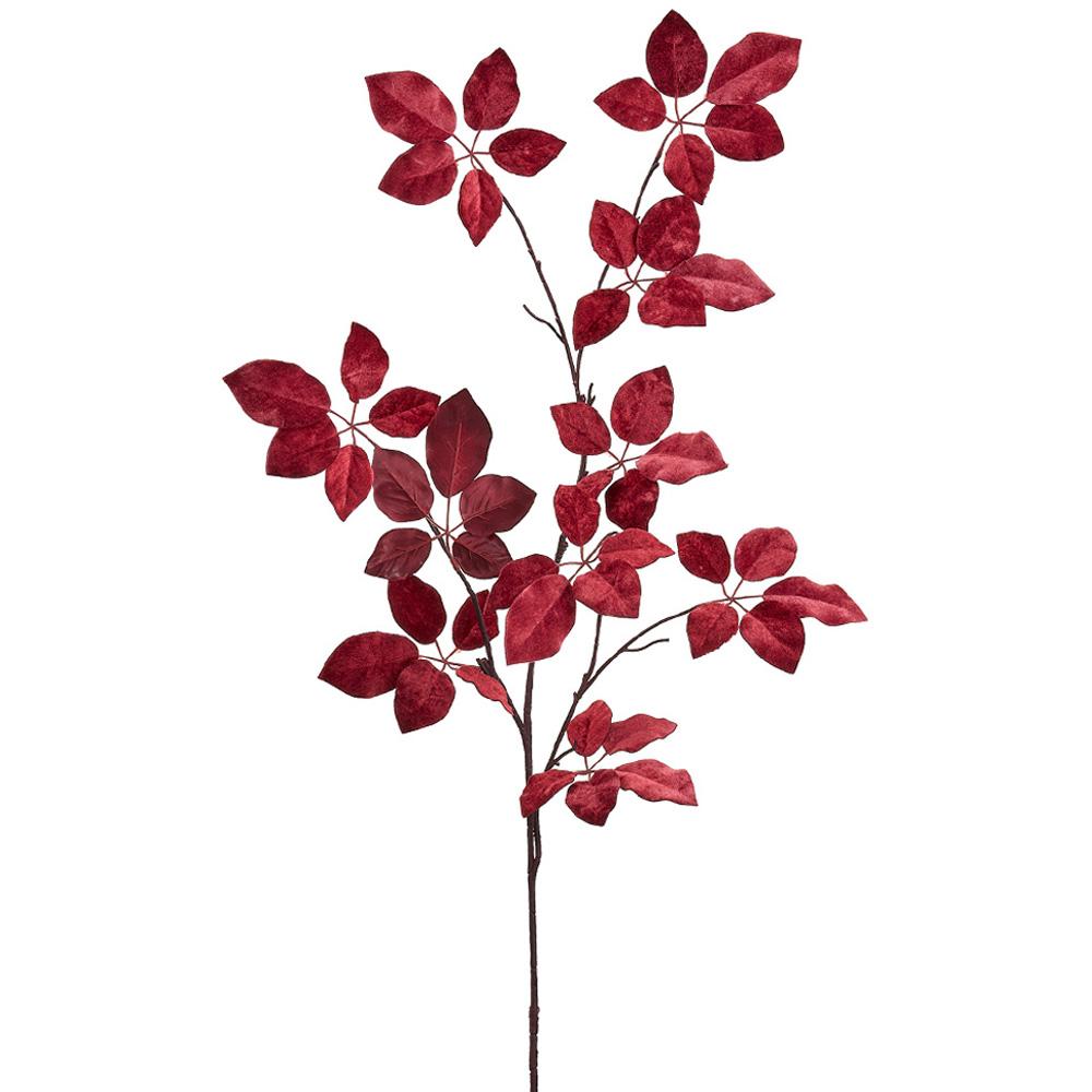 50" Velvet Schefflera Leaf Spray Red