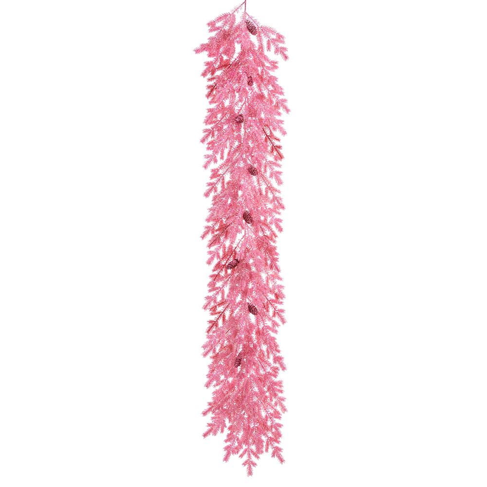 82" Glittered Pine Garland Pink