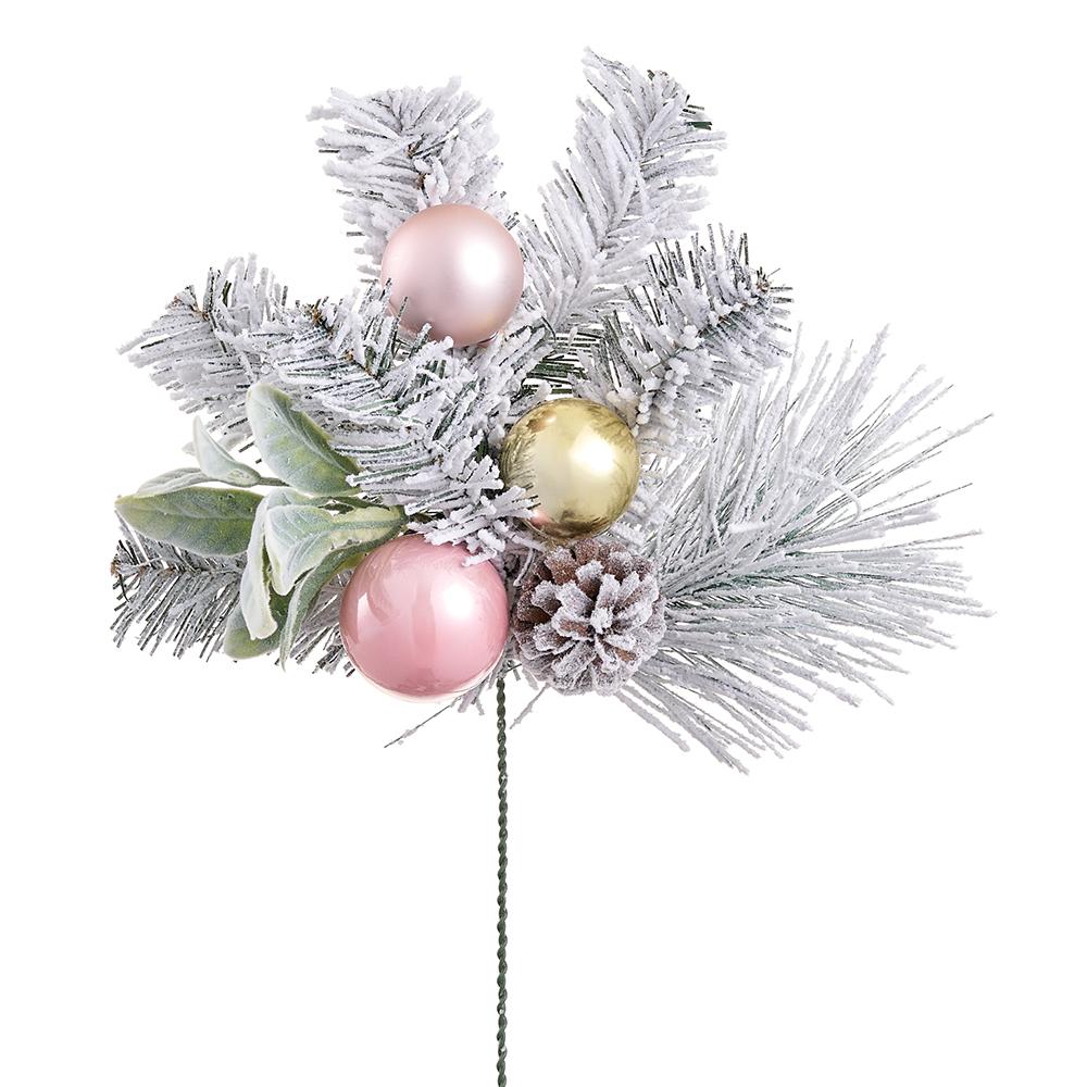 16" Snowed Pine Cone/Pine Ball Pick Pink Gold