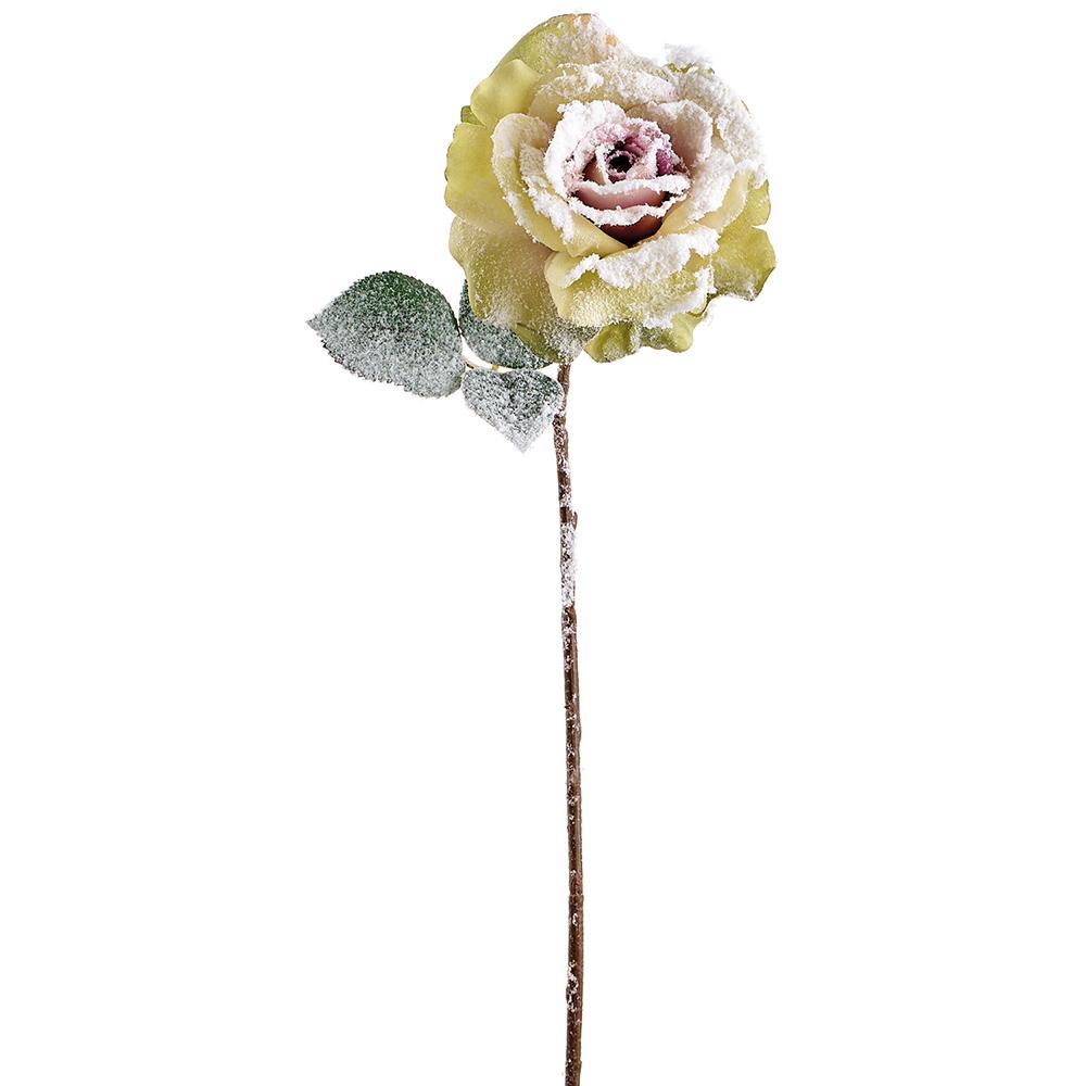 22"SNOWED ROSE SPRAY GR/LV - Burlap and Bling Decor