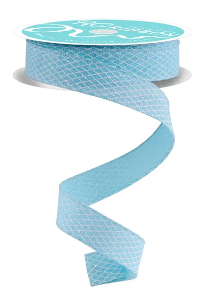 7/8"X10YD MINI HARLEQUIN ICE BLUE/WHITE WIRED RIBBON - Burlap and Bling Decor
