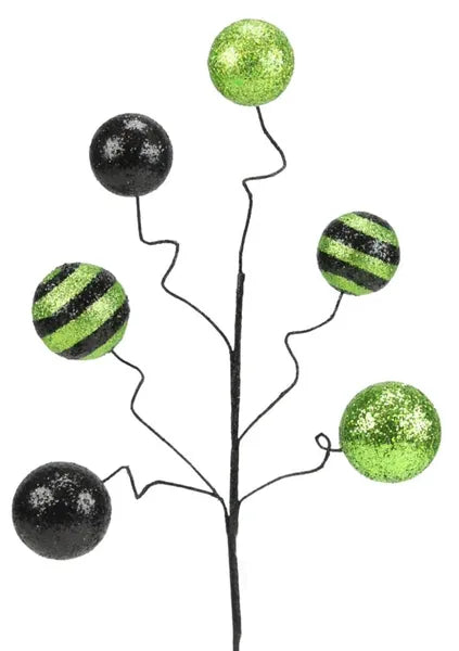 19"L STRIPE/SOLID BALL PICK BLACK/LIME GREEN - Burlap and Bling Decor