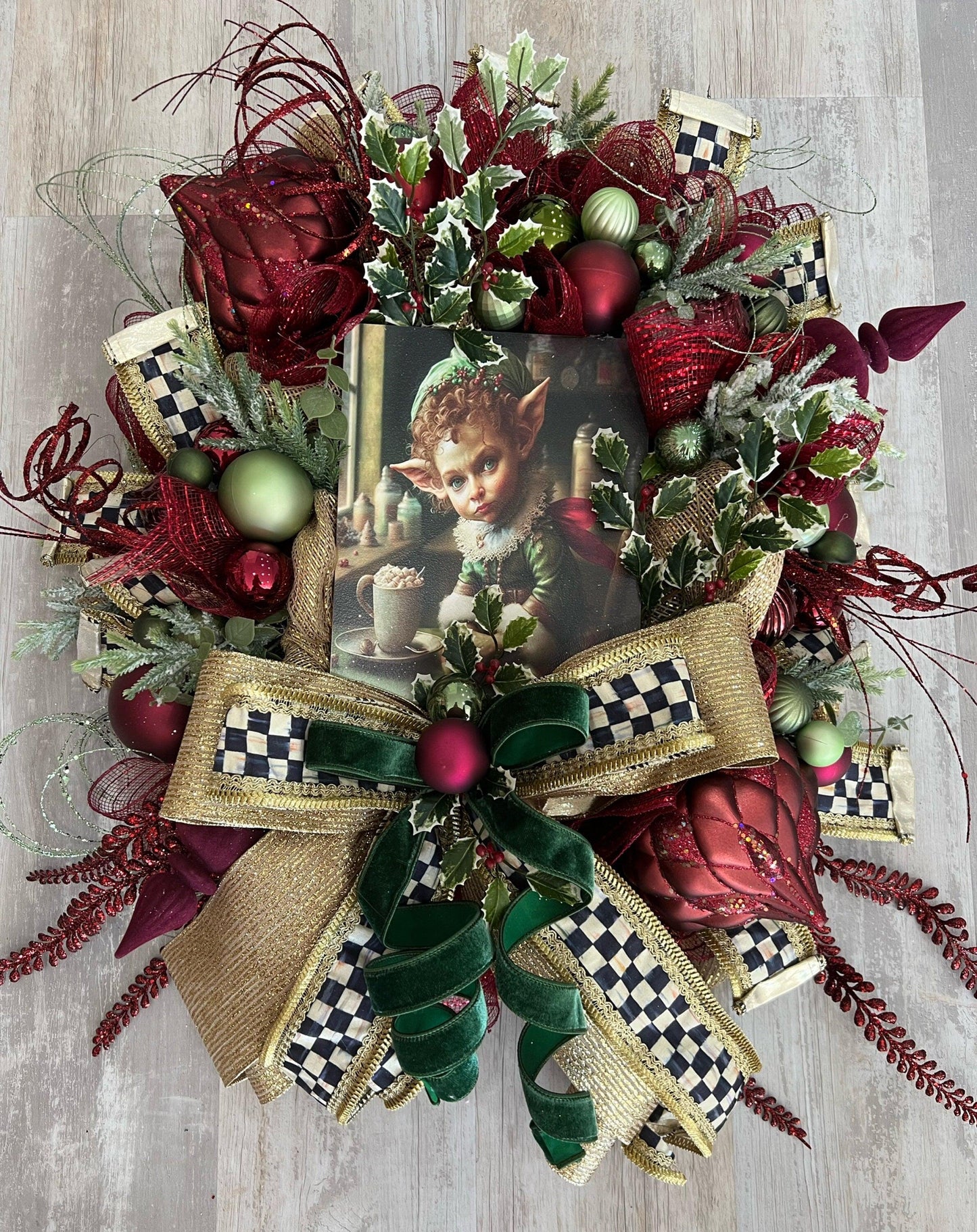 Elegant Elf Holiday Wreath - Burlap and Bling Decor