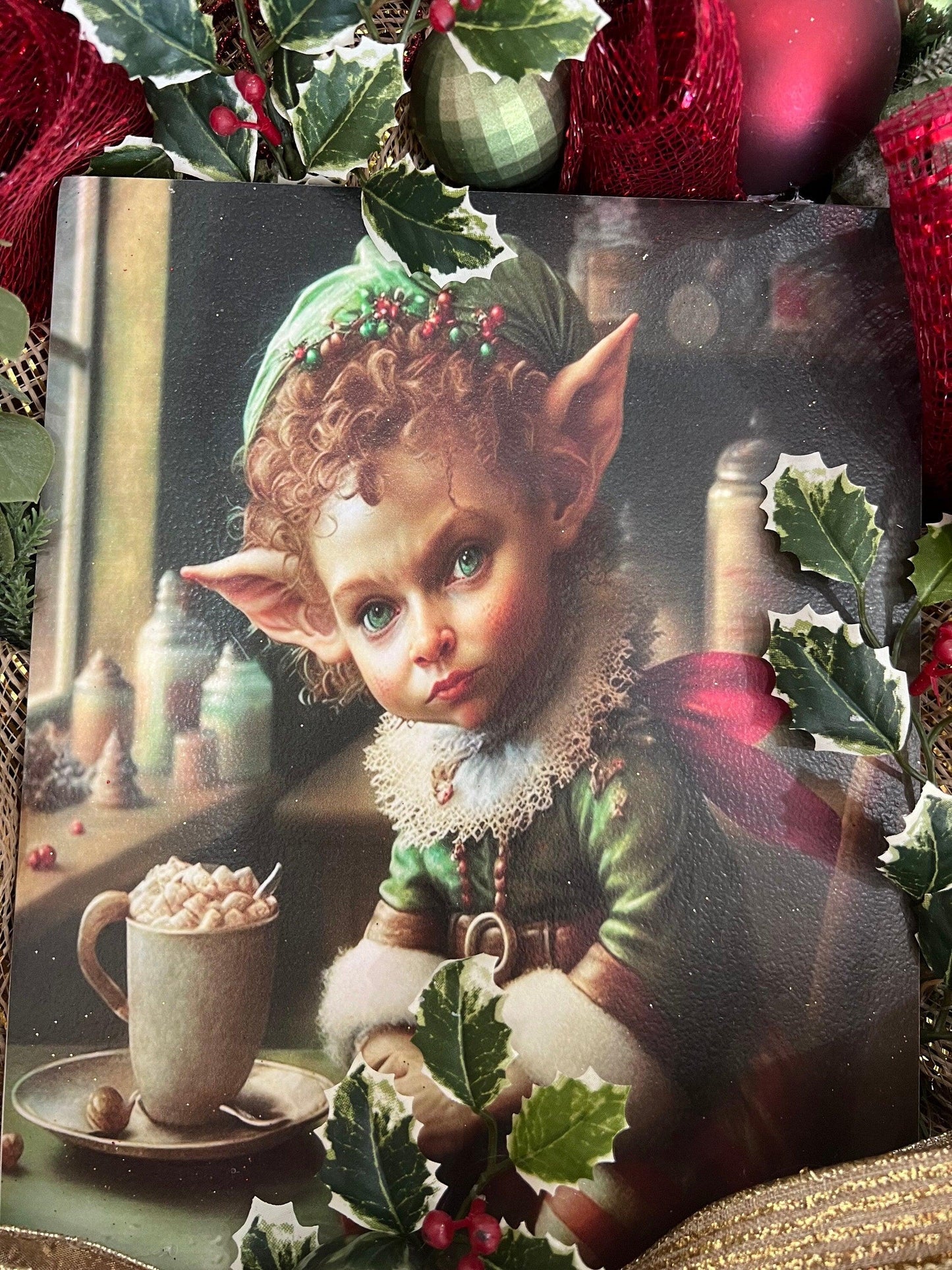 Elegant Elf Holiday Wreath - Burlap and Bling Decor