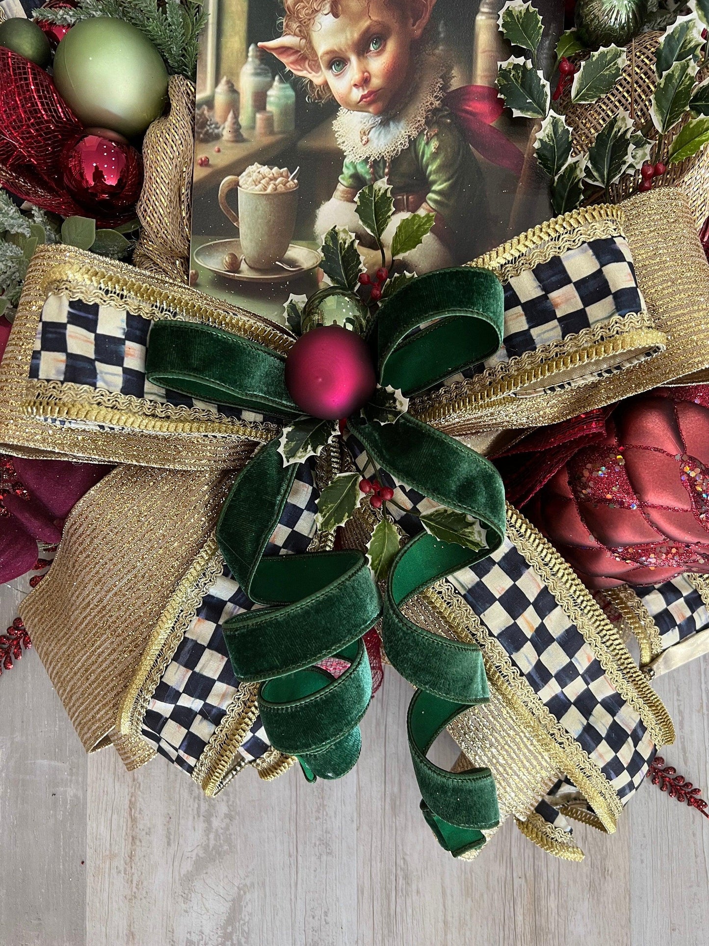 Elegant Elf Holiday Wreath - Burlap and Bling Decor