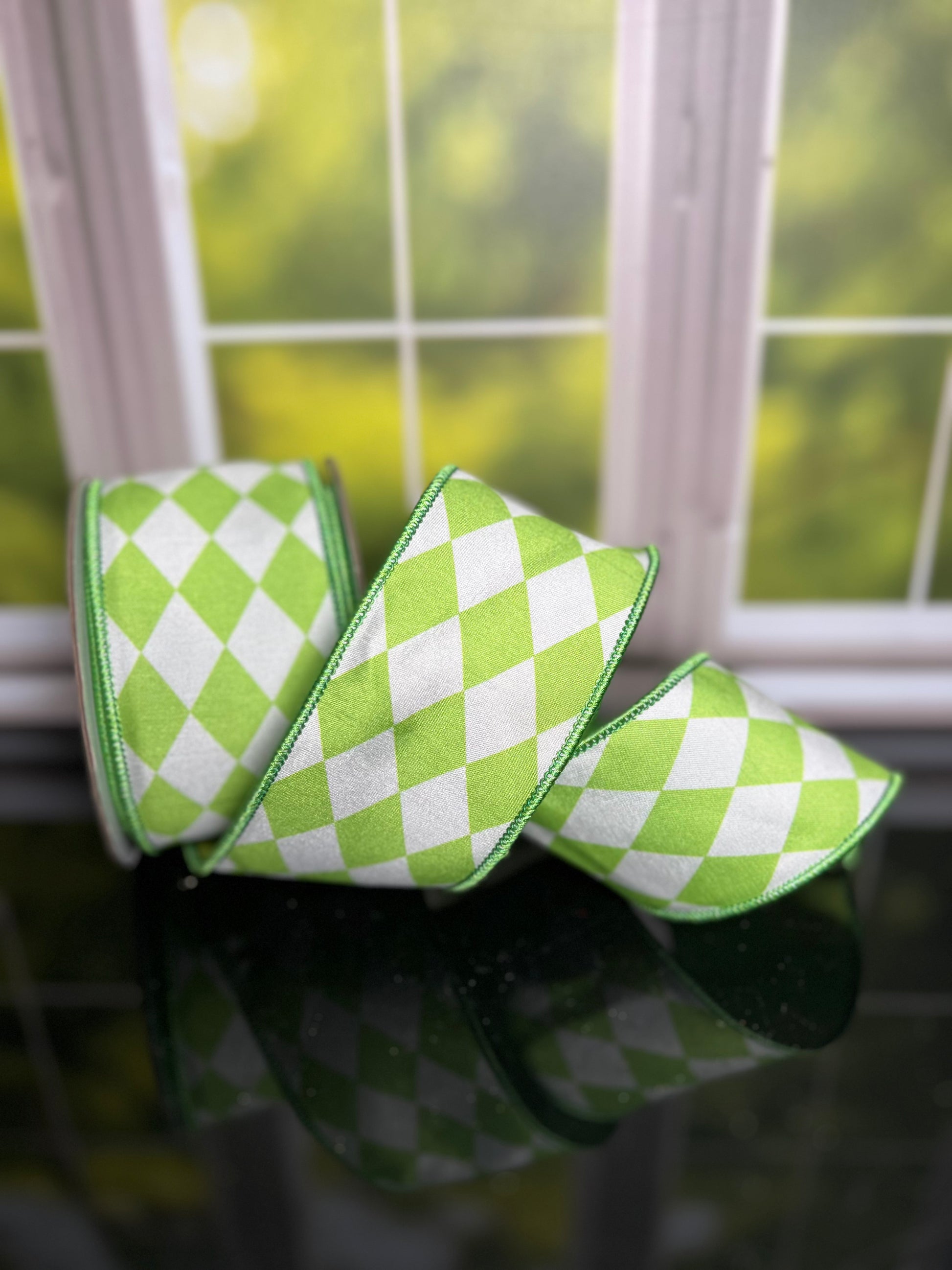 Green Diamond 2.5"x 10Y Double Sided Wired Ribbon - Burlap and Bling Decor