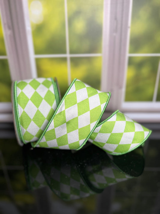 Green Diamond 2.5"x 10Y Double Sided Wired Ribbon - Burlap and Bling Decor