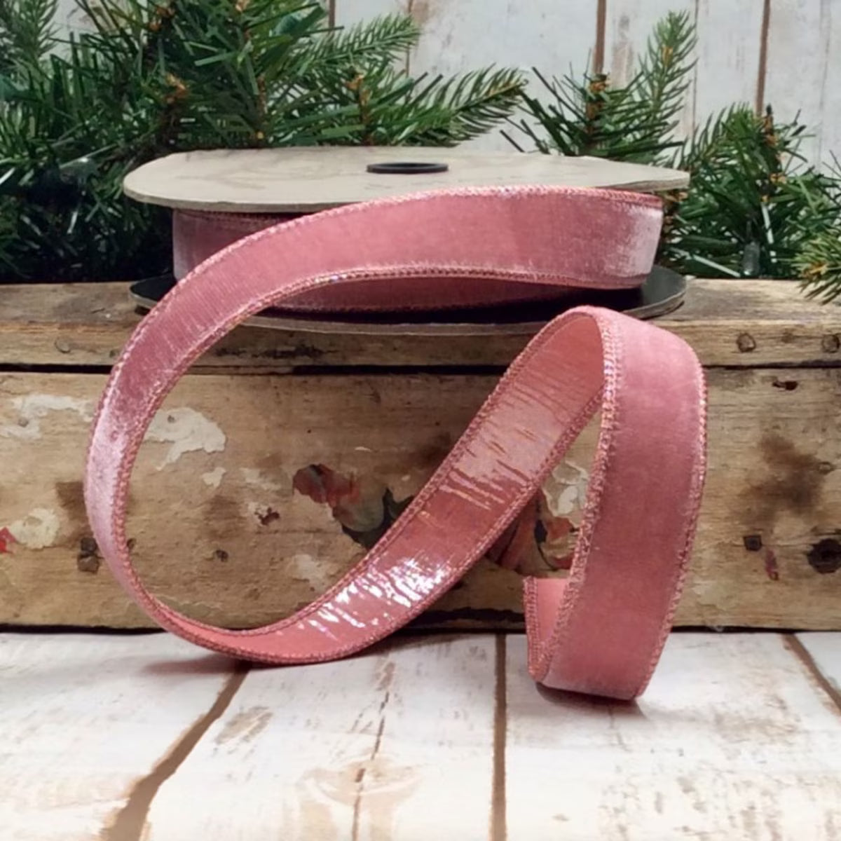 1" x 10yds velvet pink metallic back, pink