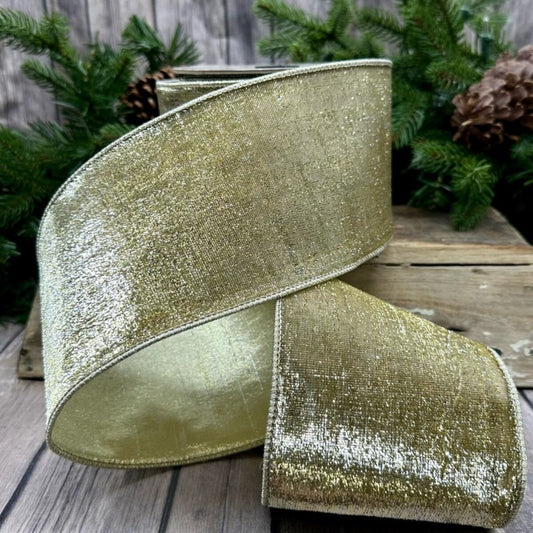 4" x 10yds metallic velvet, gold/silver