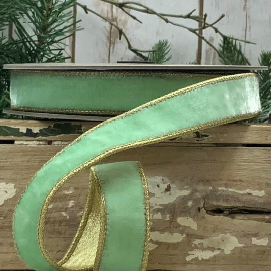 1” x 10yds VP lush velvet gold back, mint - Burlap and Bling Decor