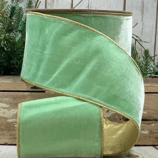 4” x 10yds VP lush velvet gold back, mint - Burlap and Bling Decor