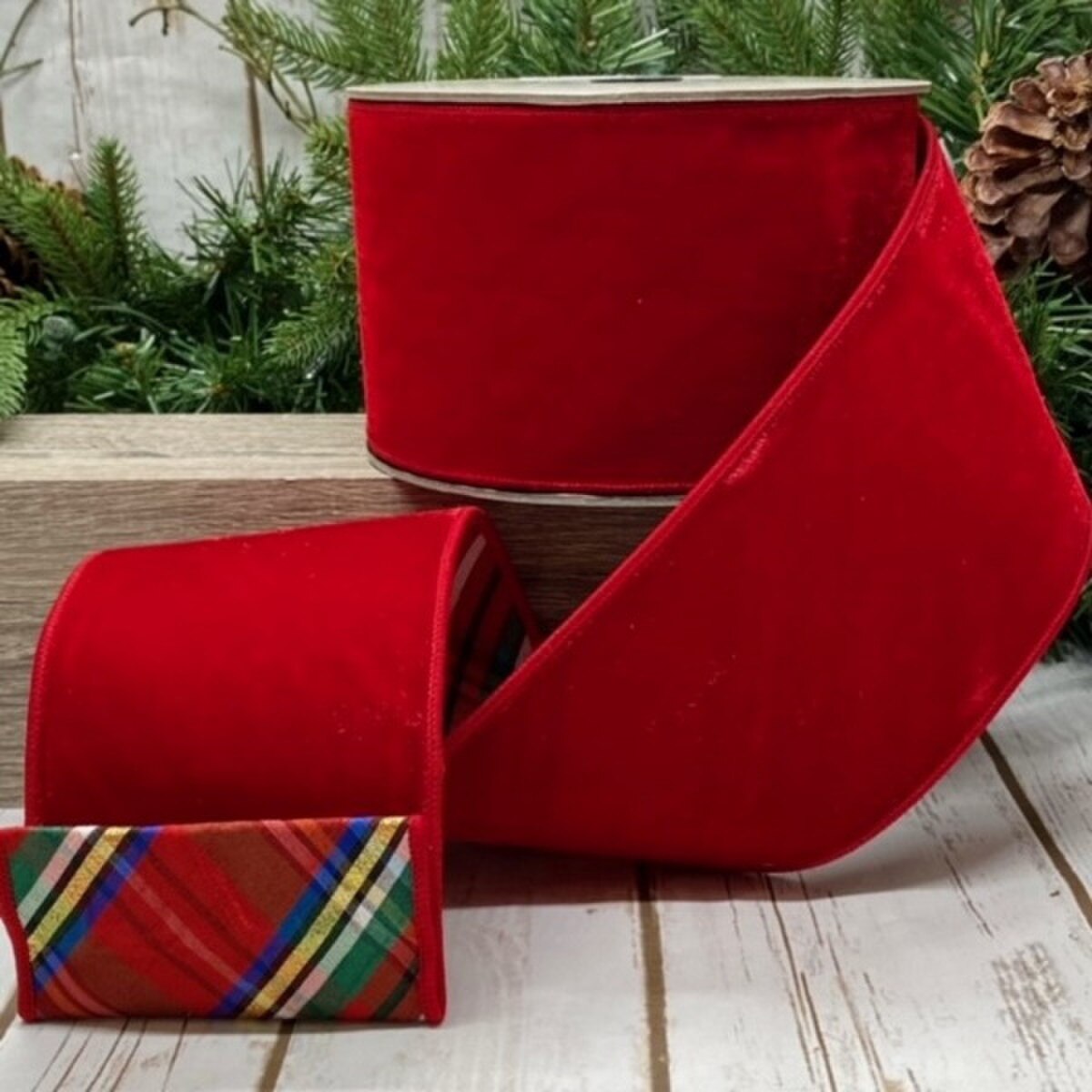 4“ x 10yds velvet nutcracker plaid backing, red - Burlap and Bling Decor