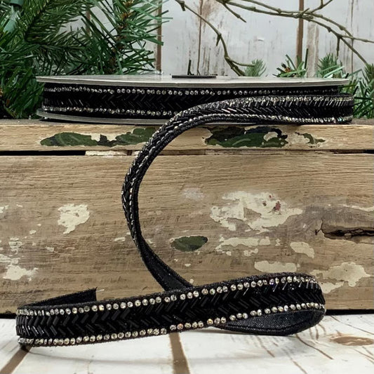 .5 X 9M BEAD CHEVRON, BLACK - Burlap and Bling Decor