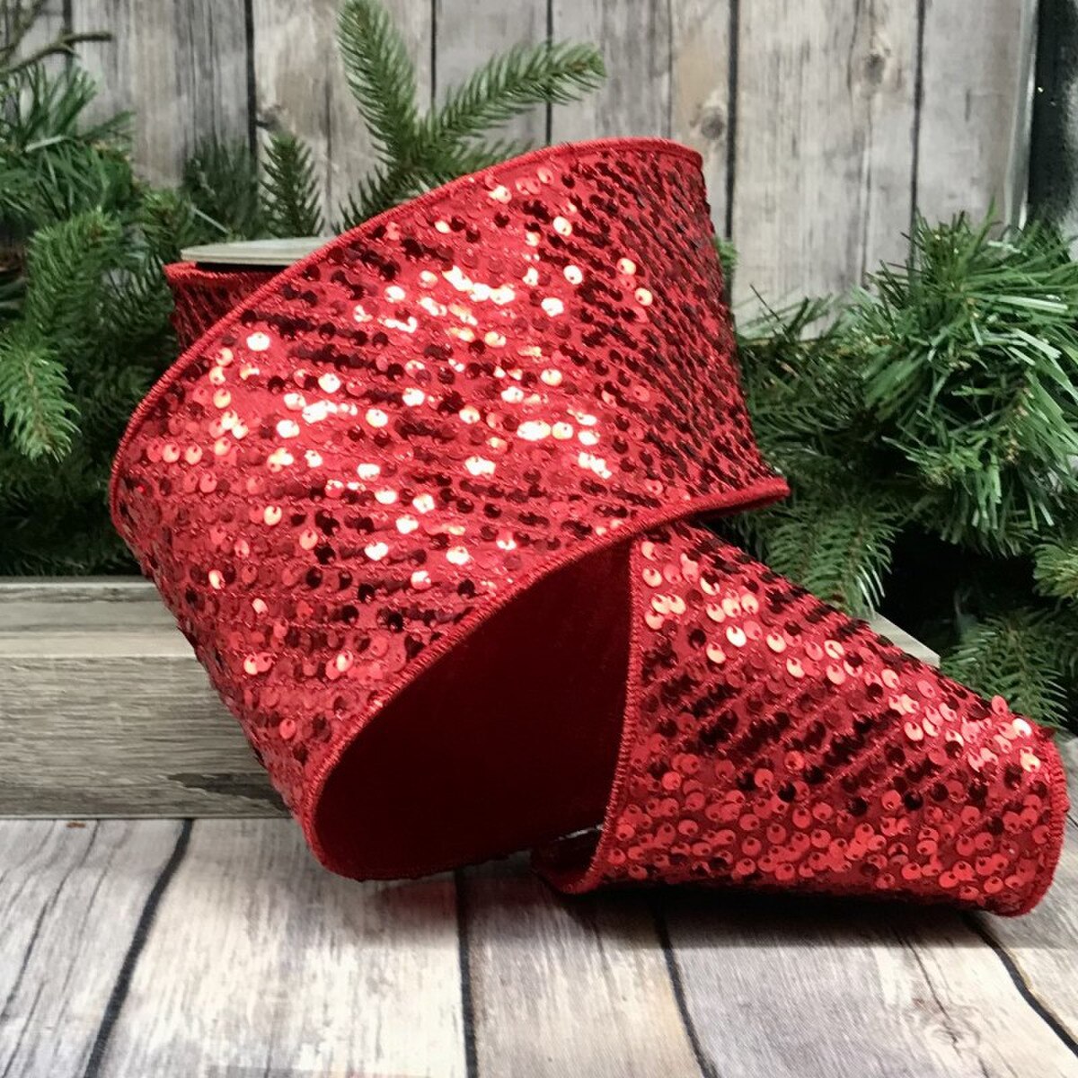 4“ x 10yds sequins metallic red back, red - Burlap and Bling Decor