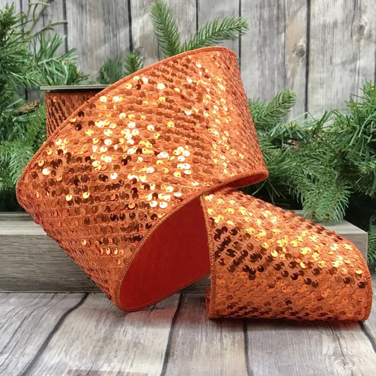 4"x 10yds sequins metallic orange back, orange - Burlap and Bling Decor