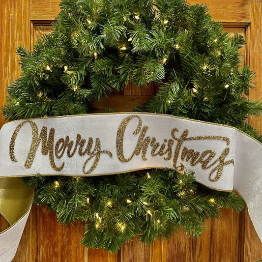 6"x70"Velvet gold glitter Christmas Banner winter white - Burlap and Bling Decor