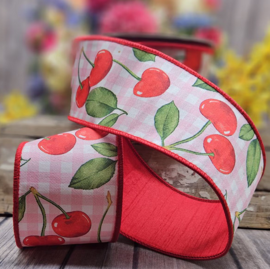 3" x 10yds dupion cherry gingham, pink white - Burlap and Bling Decor