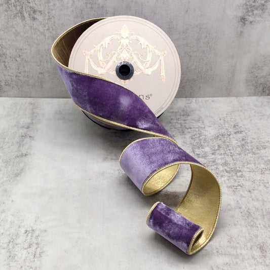 2.5” x 10yds lush velvet metallic gold back, violet - Burlap and Bling Decor