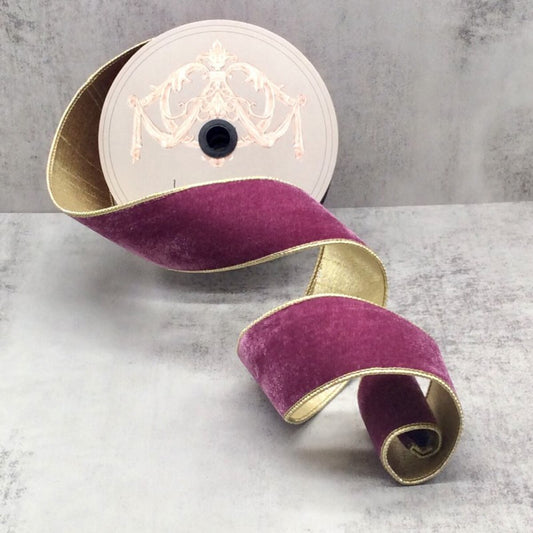 2.5” x 10yds lush velvet metallic gold back, boysenberry - Burlap and Bling Decor