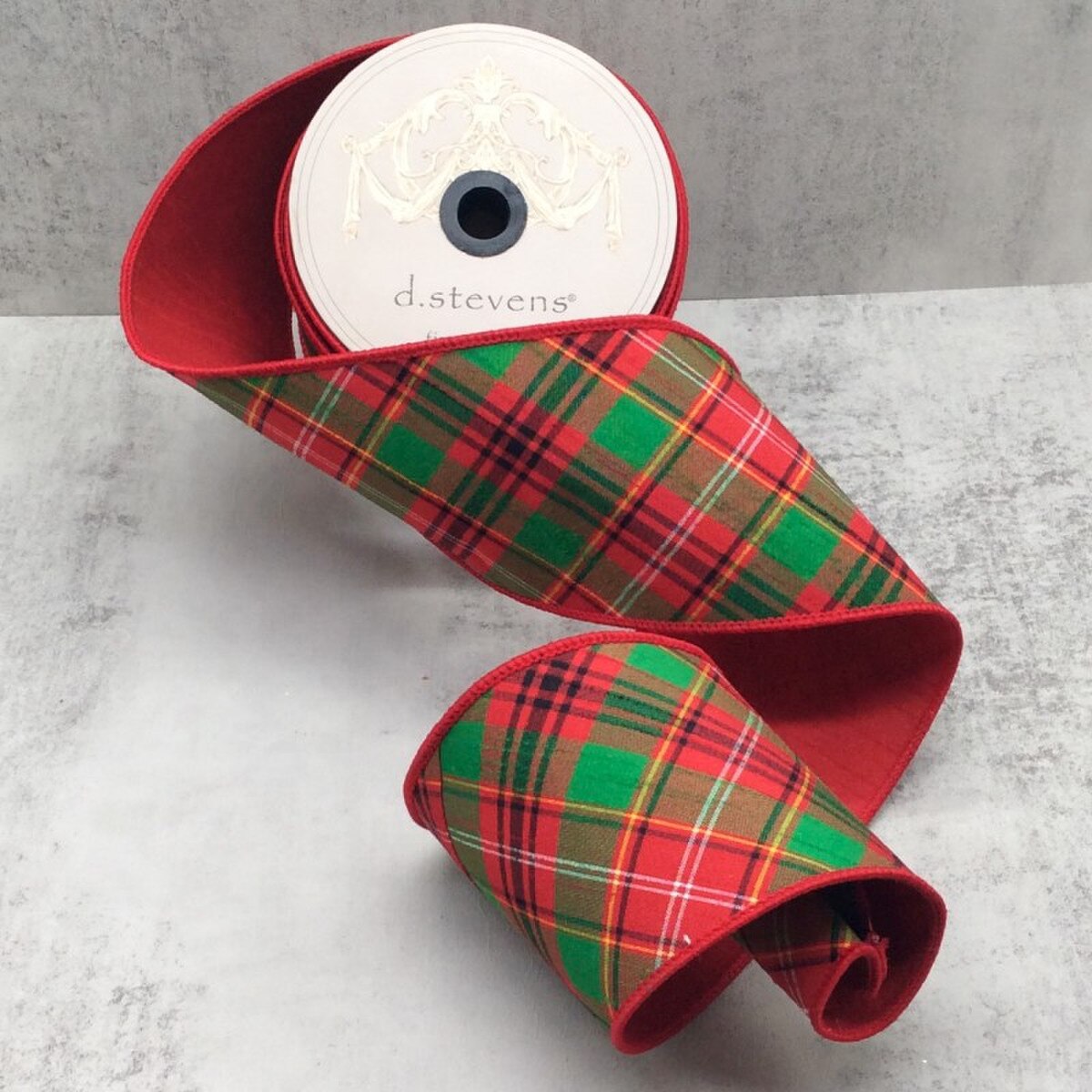 4“ x 10yds dupion diagonal asher plaid red 
back, red green white - Burlap and Bling Decor