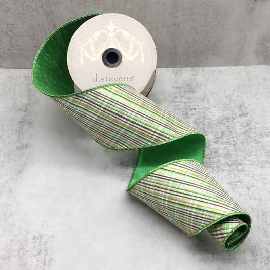 4" x 10yds dupion glitter diagonal archer plaid, green white black - Burlap and Bling Decor