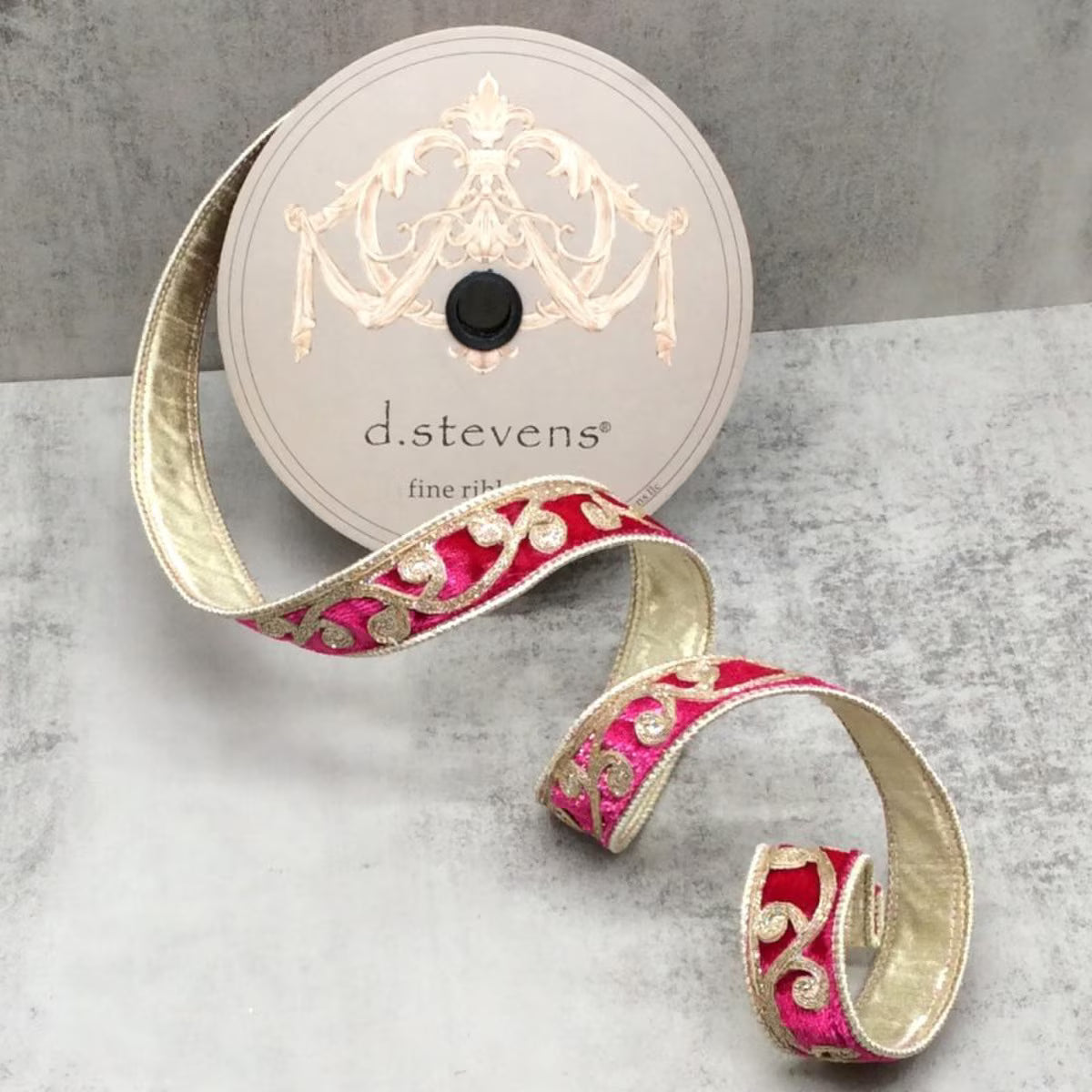 1“ x 10yds velvet platinum glitter scroll trim, hot 
pink - Burlap and Bling Decor