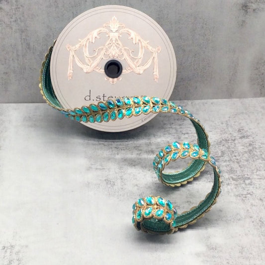 1" x 5yds jewel aurora borealis honey locust leaves, aqua - Burlap and Bling Decor